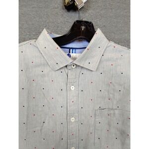 Boden Mens Shirt Large Gray Polka Dot Regular Fit Button Up Preppy Casual Cotton